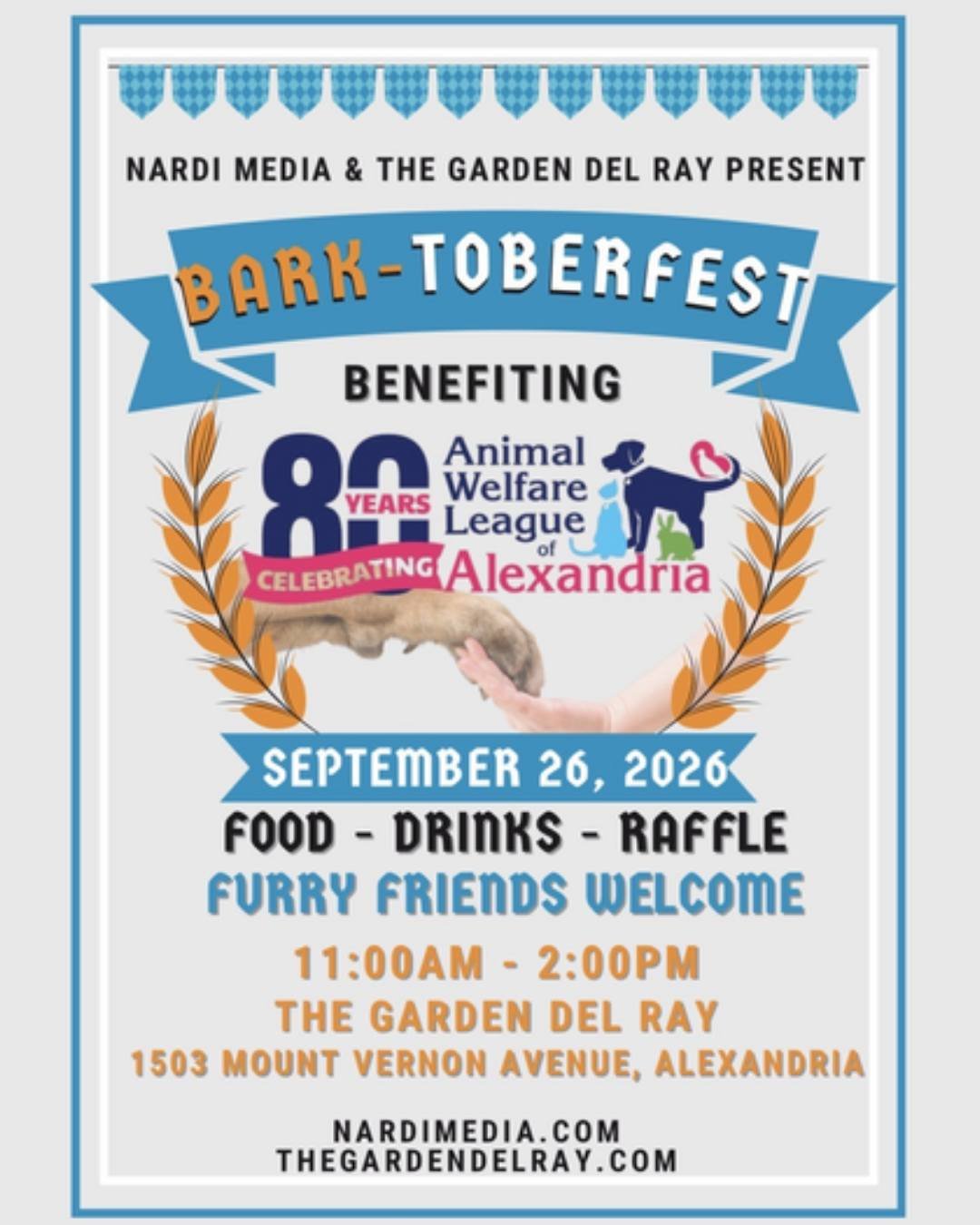 Who's excited for Bark-toberfest?! 🐕🍻

We are so excited to join Nardi Media and the Animal Welfare League of Alexandria (AWLA) this Saturday for an afternoon of food, drinks, raffles, community and plenty of furry friends &mdash; all in support of
