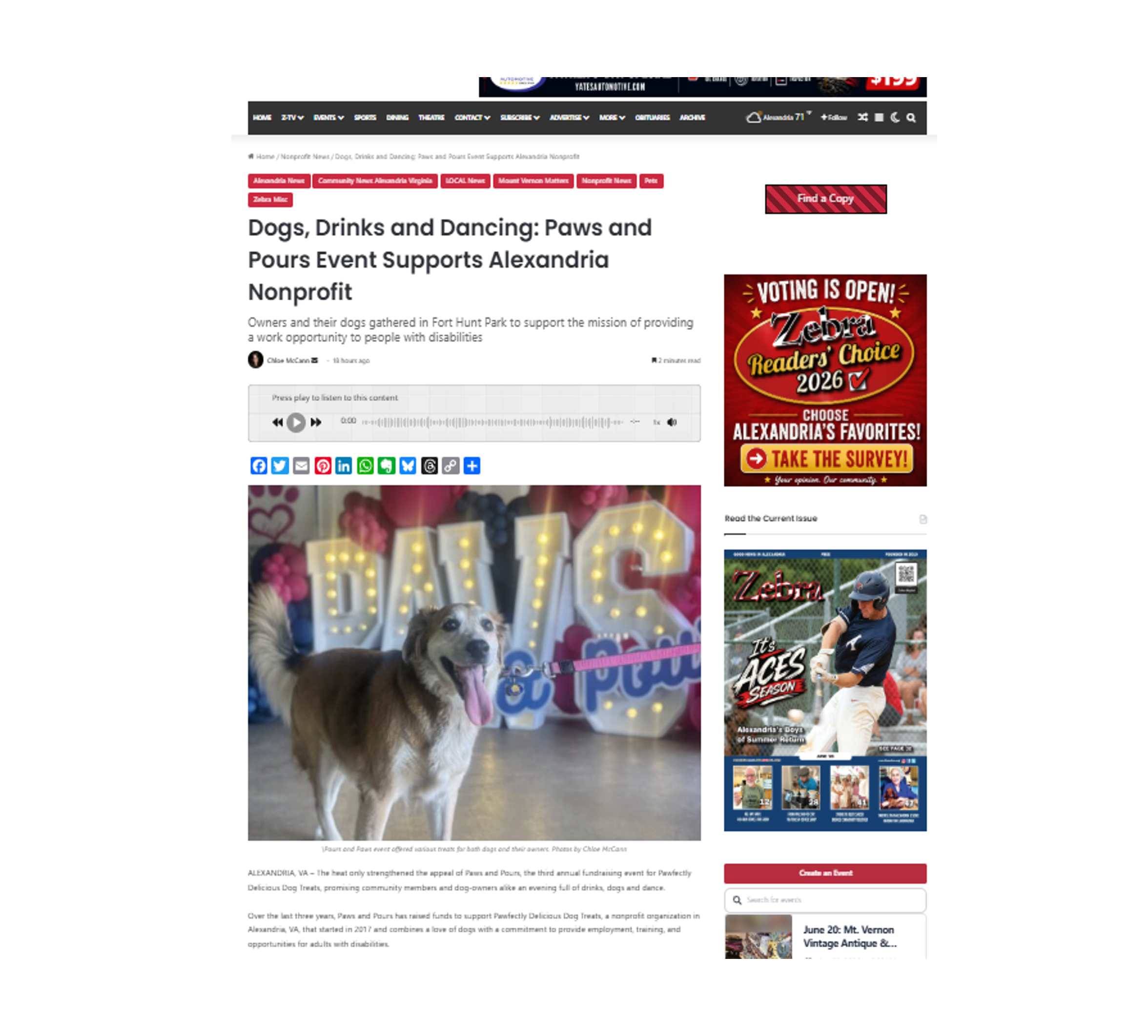 June 2026 - The Zebra - Dogs, Drinks & Dancing: Paws & Pours Event Supports Alexandria Nonprofit