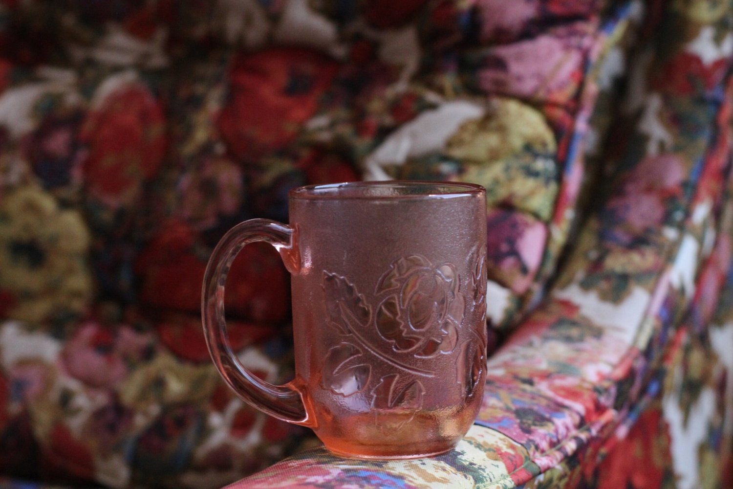 Pink Depression Glass Arcoroc France Mug Luna Moth