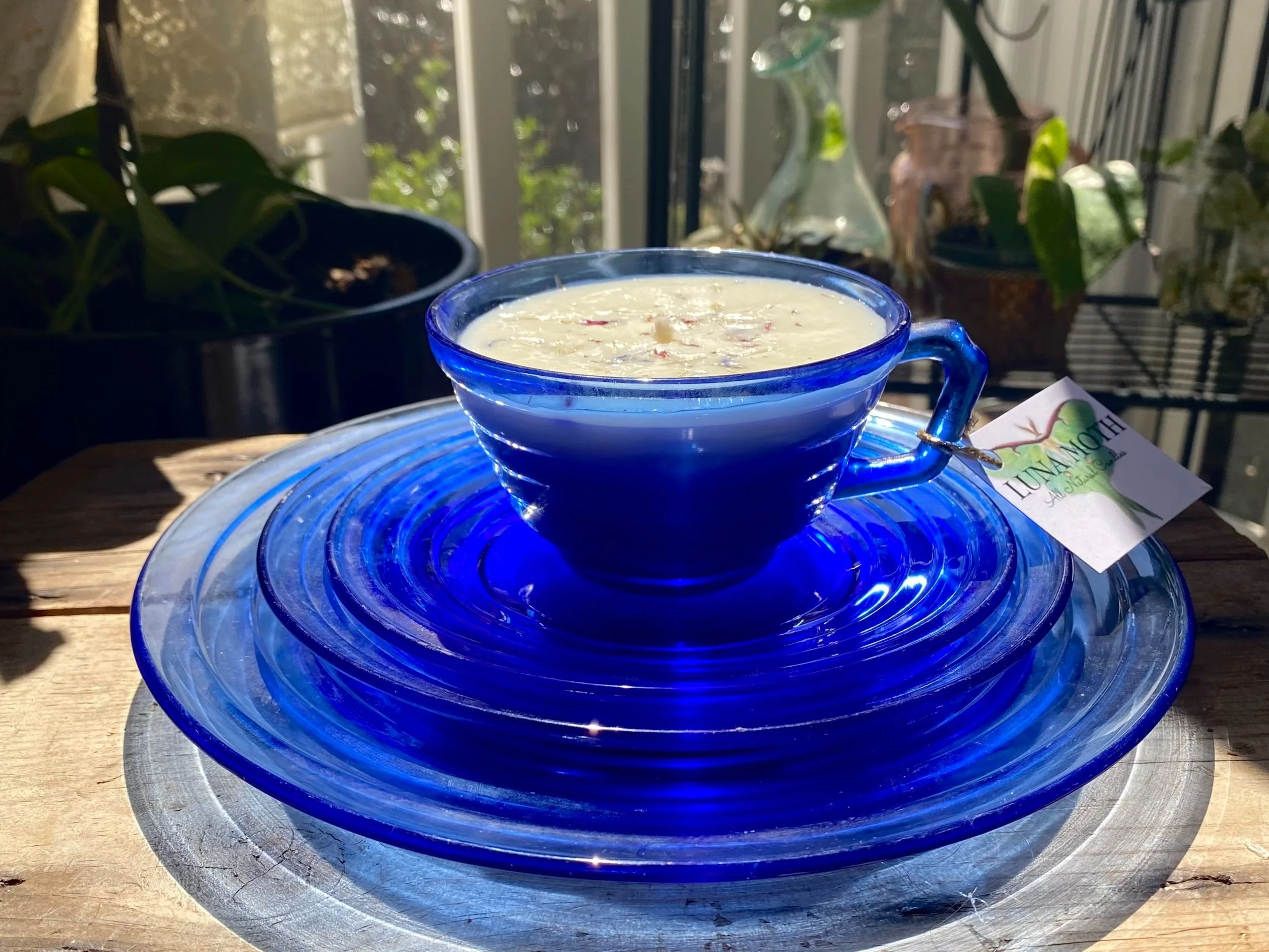 Blue depression glass cup & 1 saucer
