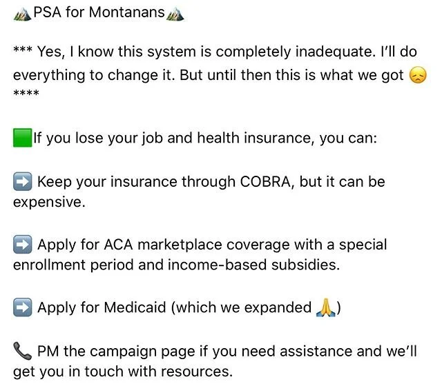 *PSA for my fellow Montanans losing their jobs. You CAN keep your insurance or get it through other means* 
It&rsquo;s not enough. But it is something until we change the system.

#mtpol