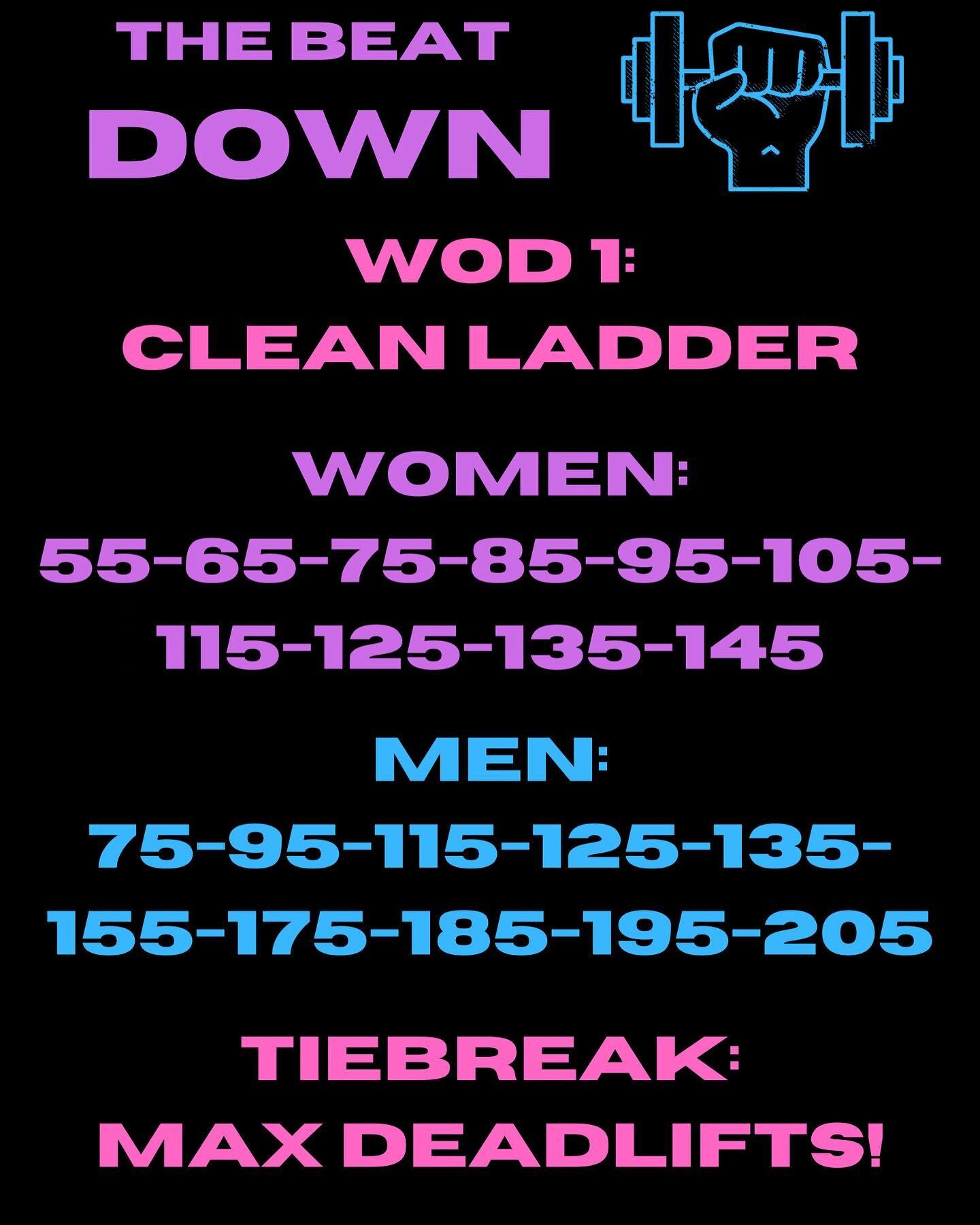‼️ WOD 1 ‼️ 

CLEAN LADDER! 💪🏼

At 3,2,1 go you will have 1 minute to complete 1 clean (power or squat). You can try as many times as you would like to finish the rep, in the time allowed, but if you are unable to complete the clean you are out o