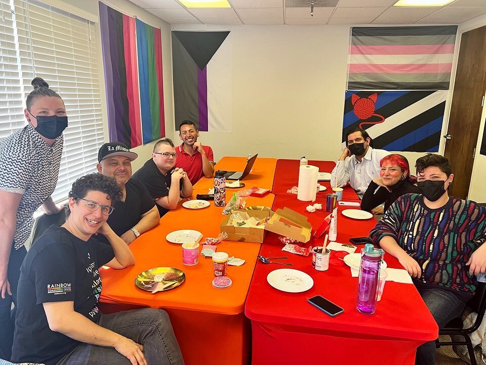 Made a bunch of heart cookies for the @rainbowcenter team to decorate for Valentine&rsquo;s Gay! 

#queer #queerbaking #lgbtqia #transbaking #thebaqueery