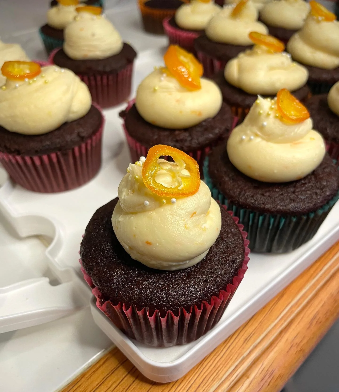 Gf/v Chocolate Cupcakes with Orange Buttercream and Candied Kumquat topper (ty to my @froghollowfarm fruit CSA for the kumquats and oranges)

I made these for @rainbowcenter &lsquo;s Board Games with the Board event. I feel deep gratitude to work wit