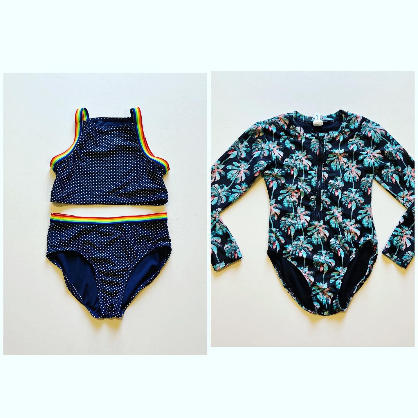 Great swim pieces for your Sz 8 kiddos! 
-Gap Kids polka dot / rainbow 2 piece Sz 8 $8.99
- palm tree zip front one piece Sz 8 $9.99
#girlsswimwear #girlsswimsuit #girlsresale #girlsswimmingcostumes #kidsresale #kidsresaleshop #childrensboutique #sho