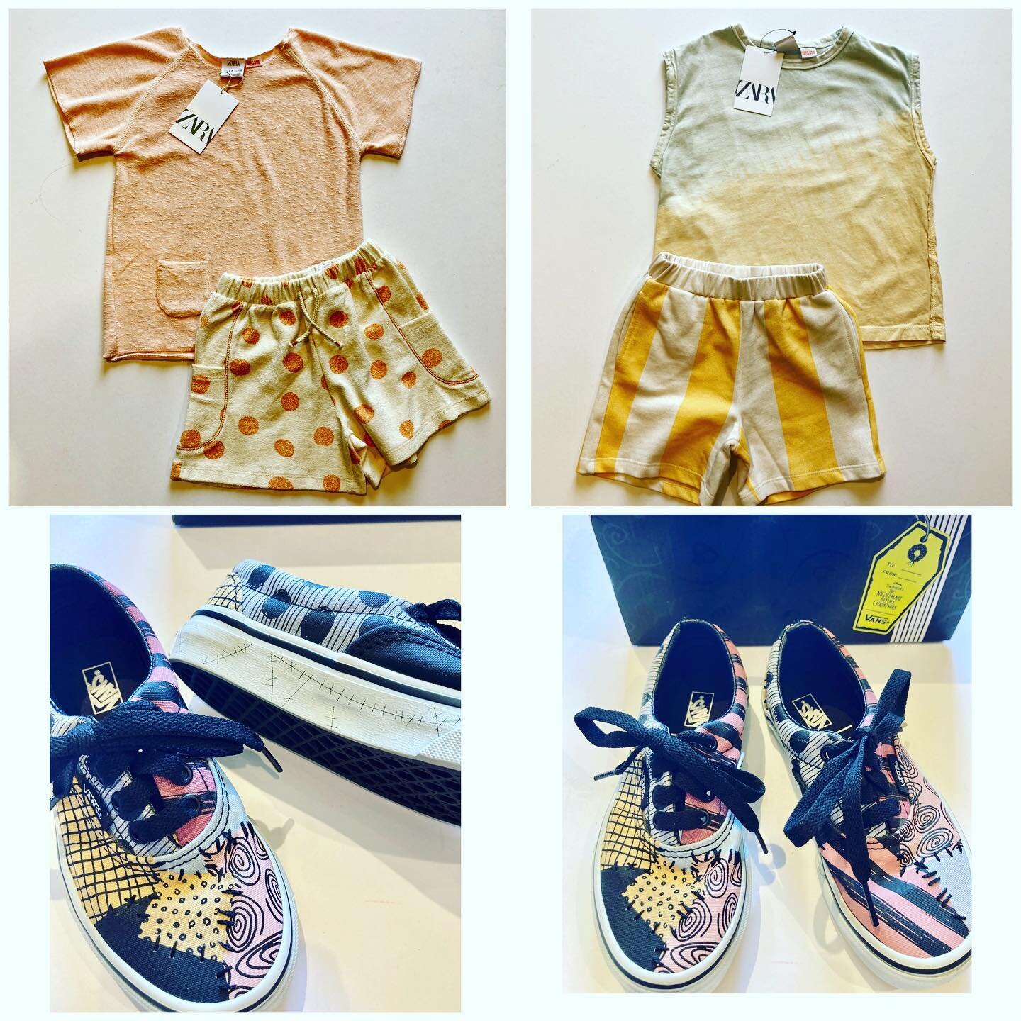 Zara Kids Terry polka dot sets and cotton tie dyed stripe outfits we love!
Both Sz 4/5 $14.99 (OC)
-Another amazing pair of Nighmare Before Christmas VANS low tops with real stitching details on the canvas and additional details on the side soles!!! 