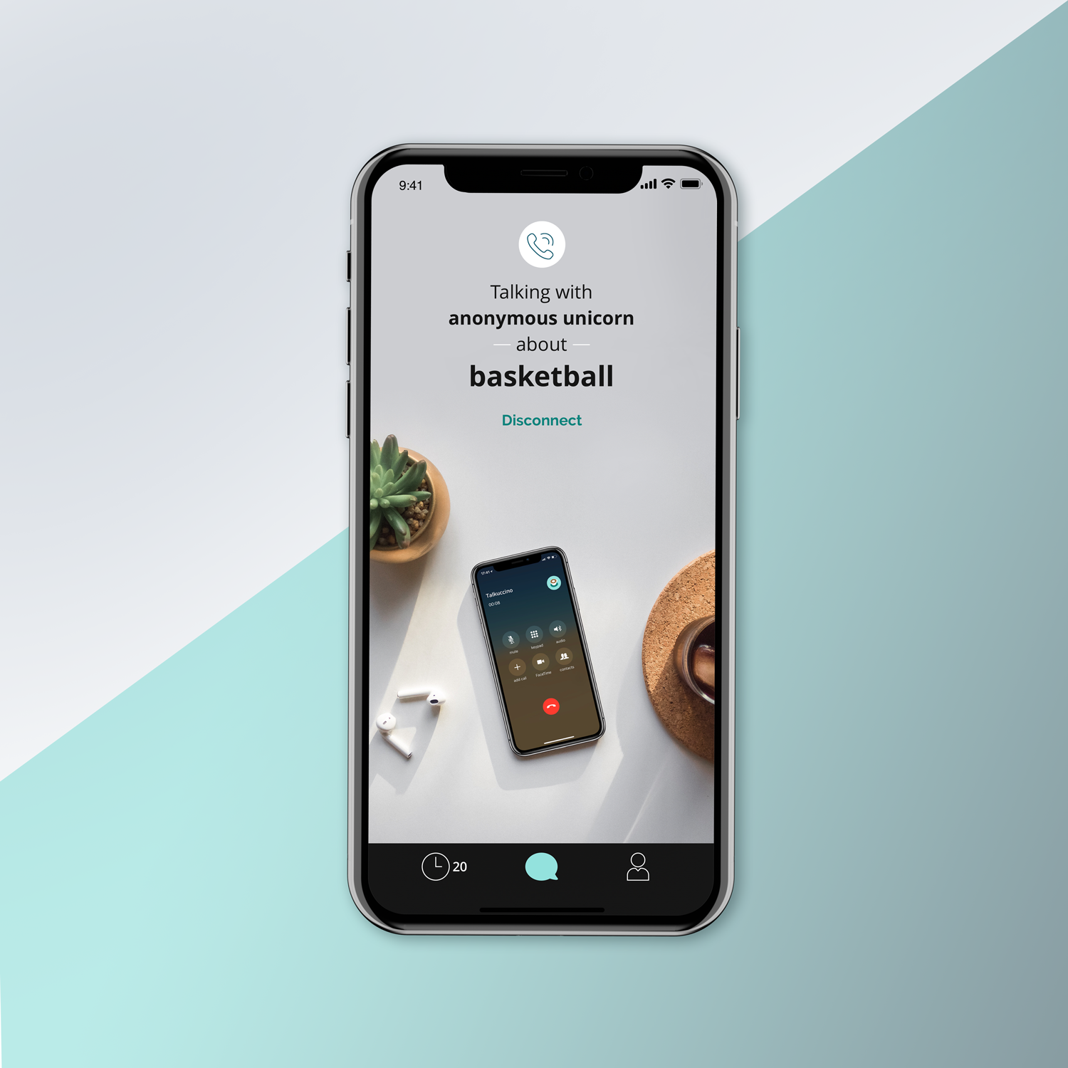 Active anonymous phone call in the Talkuccino app