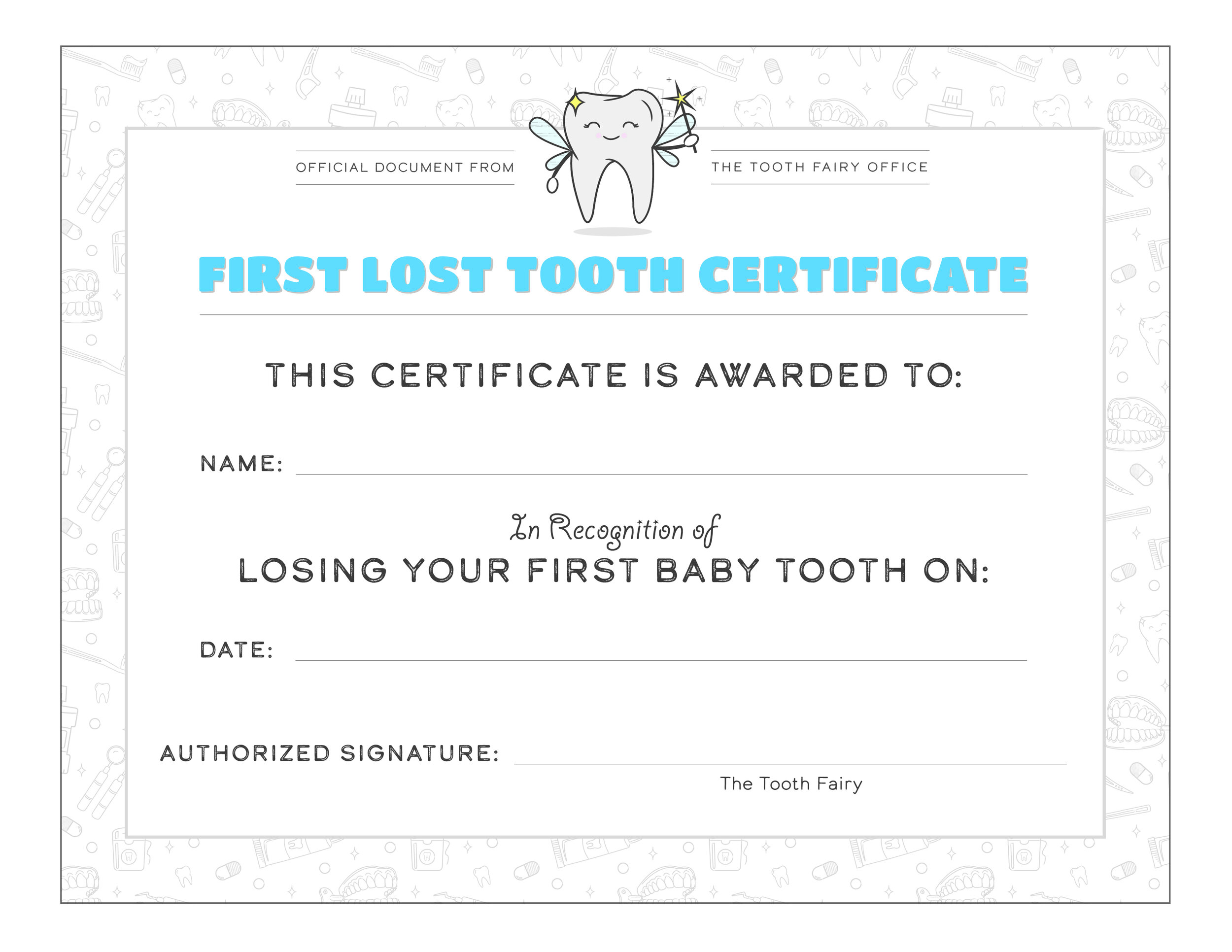 First Lost Tooth Certificate Printable