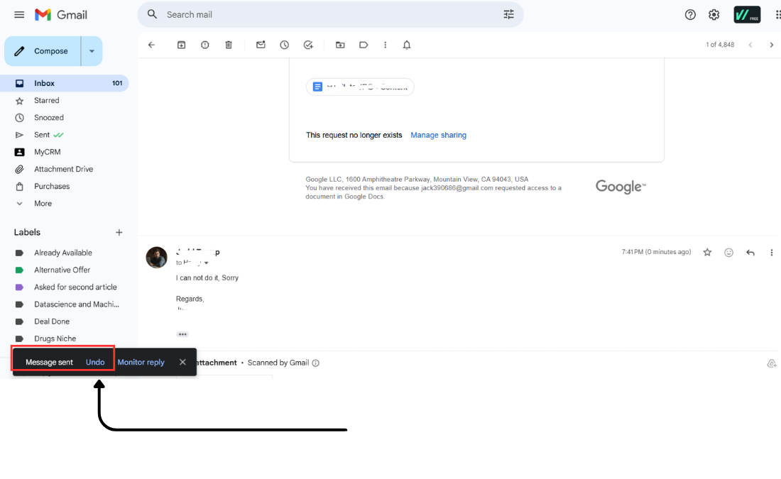 undo send on gmail