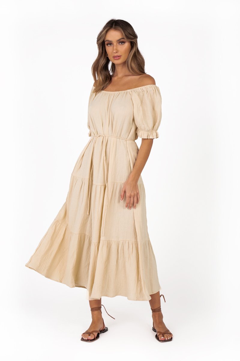 Morgan Cream Tier Midi Dress Size 12