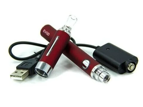 Pictured is a dissembled Kangertech EVOD Battery, Tank, and Charger.