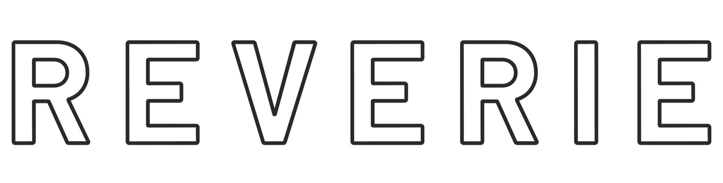 Word 'REVERIE' in large, outlined black letters.