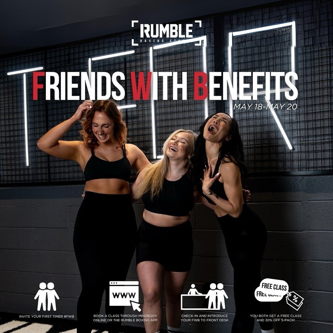 Ready for some serious perks? 🥵
⠀⠀⠀⠀⠀⠀⠀⠀⠀
Friends with Benefits is back! 👫👭👬
⠀⠀⠀⠀⠀⠀⠀⠀⠀
Bring a first timer friend to class between May 18-20 and enjoy a FREE session for both of you PLUS 30% OFF a 5-pack!
⠀⠀⠀⠀⠀⠀⠀⠀⠀
Spice up your weekends plans an