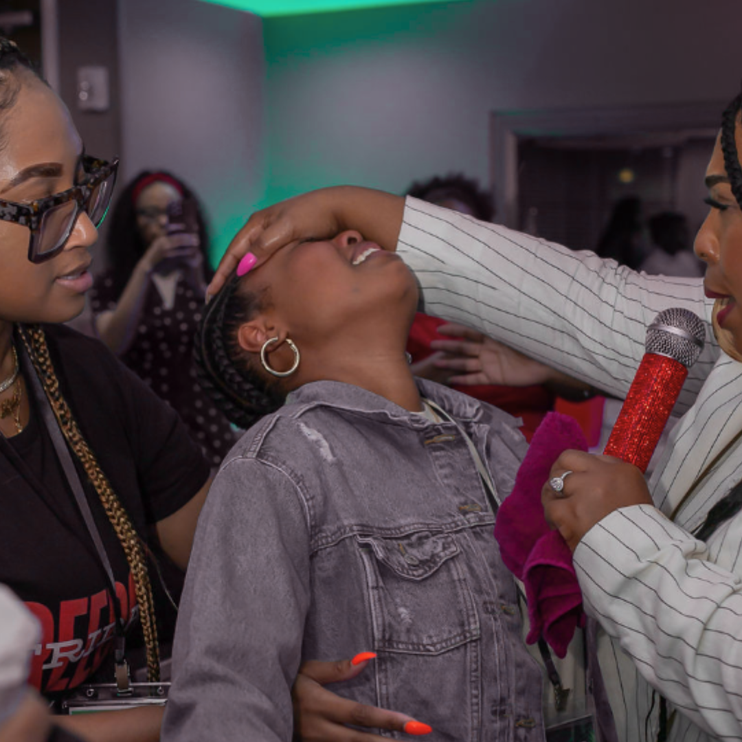 Woman experiencing deliverance prayer