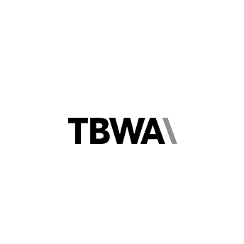 Logo TBWA en noir et gris sur fond blanc