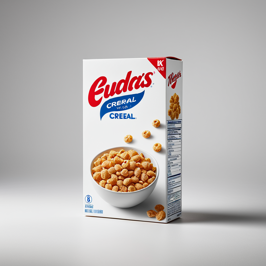 Boîte de céréales Eudás dans une présentation simple avec un bol de céréales dans l'image
