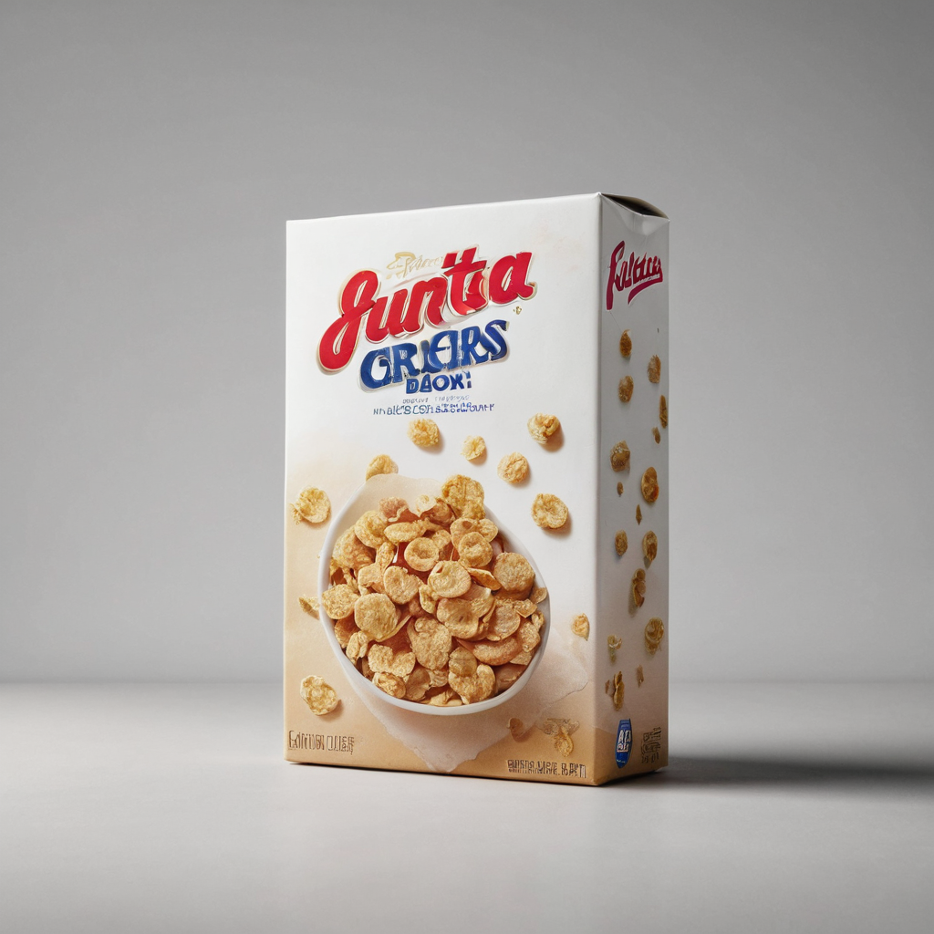 Boîte de céréales Petit déjeuner Junto Crispies dans une assiette blanche
