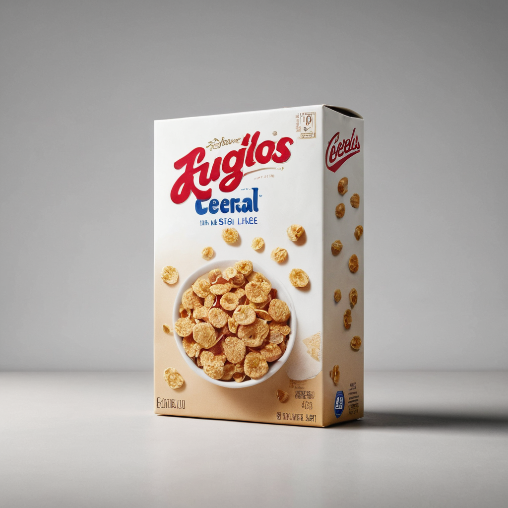 Boîte de céréales Froot Loops avec une image de céréales dans un bol sur un fond gris clair.