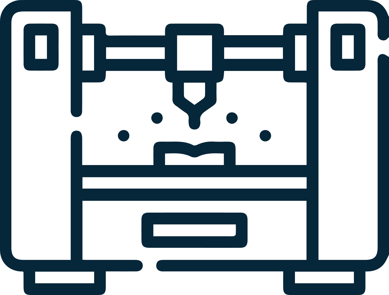 Line drawing of a 3D printer printing an object.
