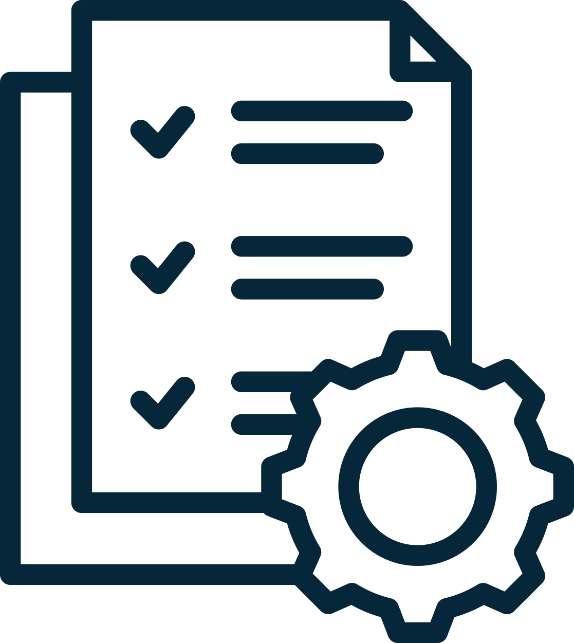Icon of a document with checkmarks and a gear, representing settings or configuration.