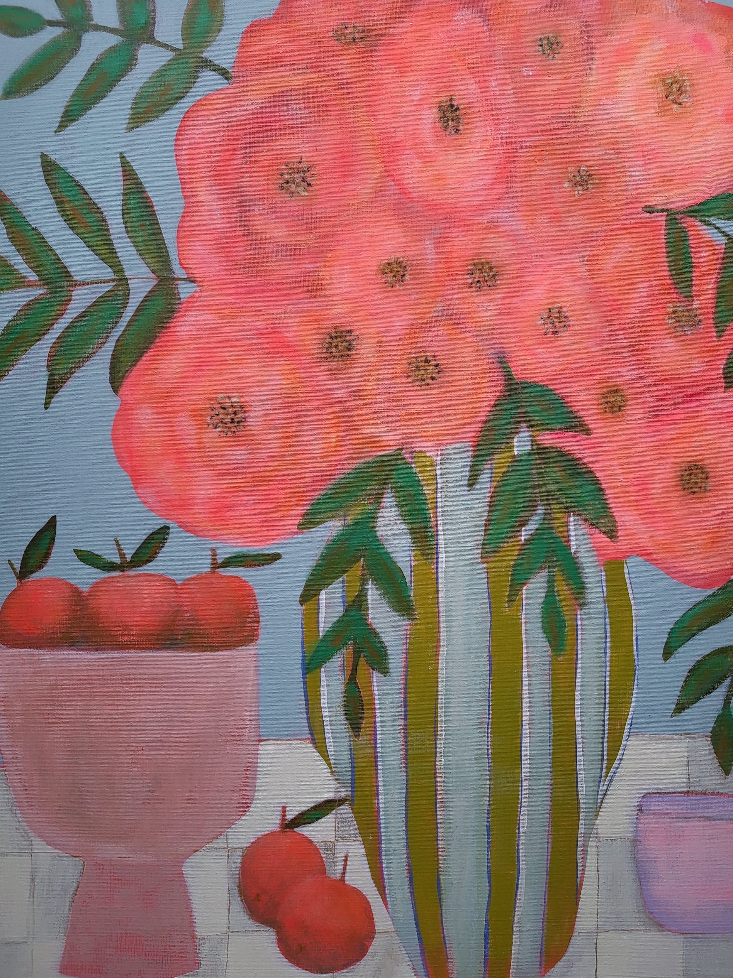 Striped Vase with Flowers