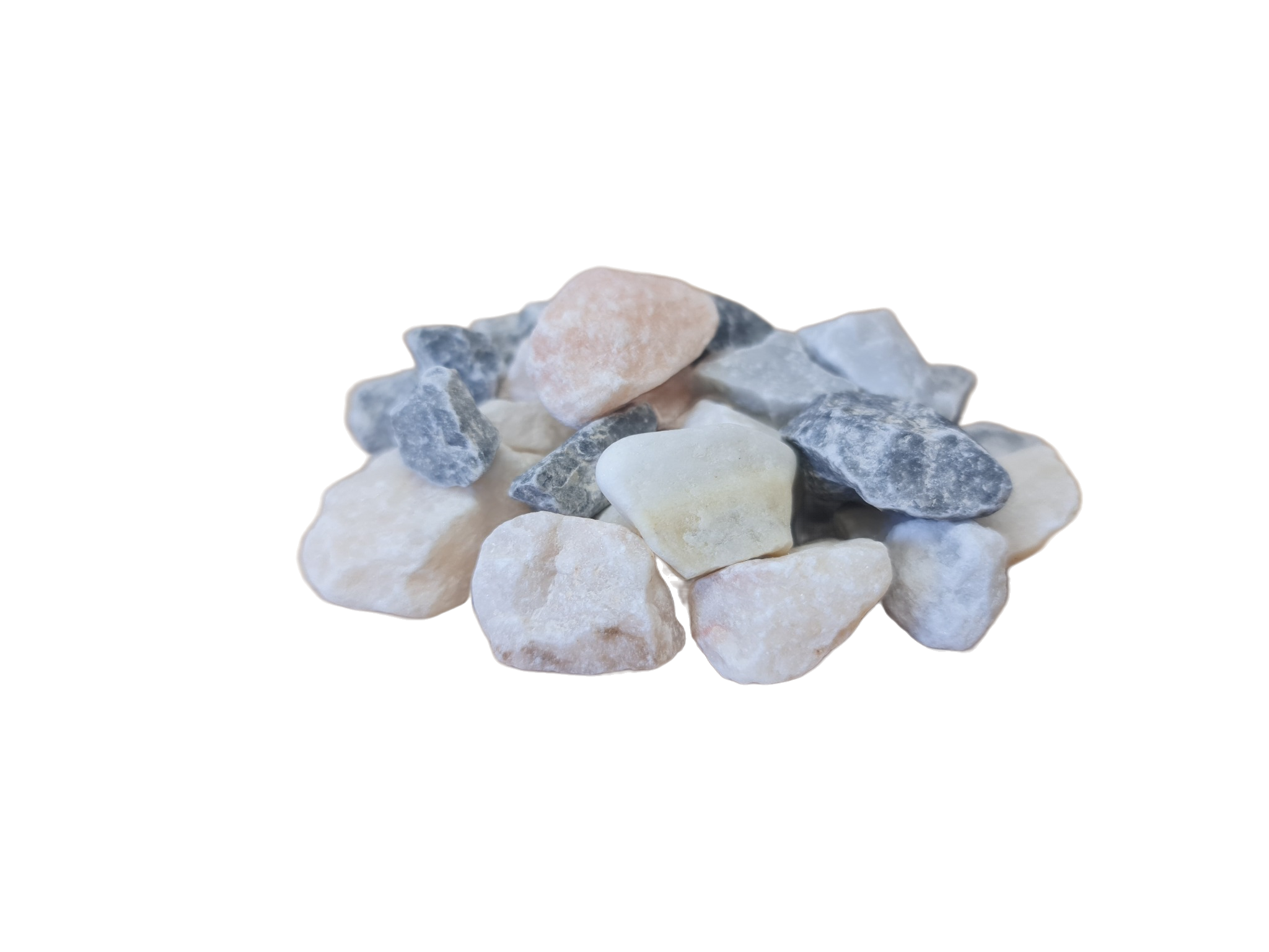 Image is of a marble pebble in Newry, Northern Ireland, that is 20mm in size roughly and a range of colours from peach and white to blue colours as supplied by Shanlieve Stone in Newry
