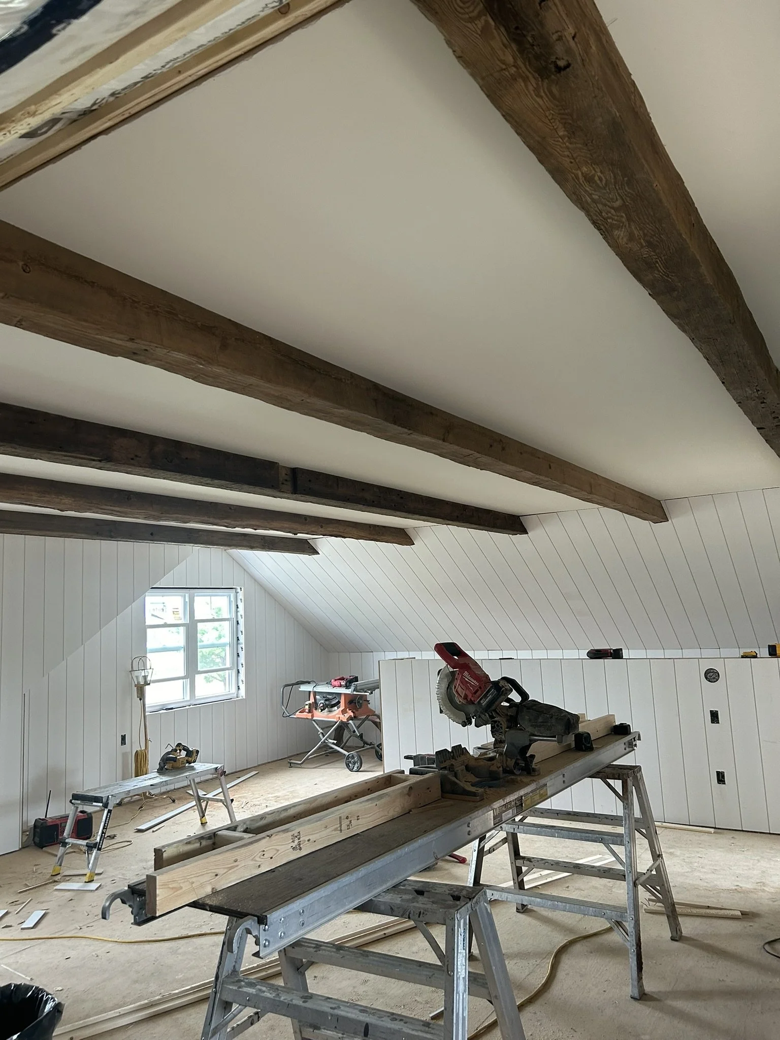 Construction process with old barn beams- Anika Schachtler Design
