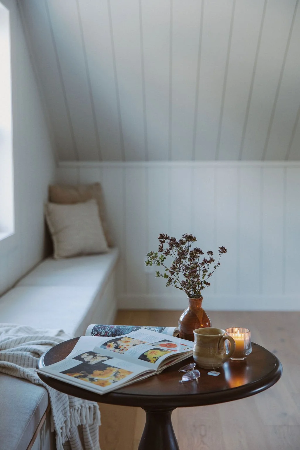 Built-in window bench in bedroom