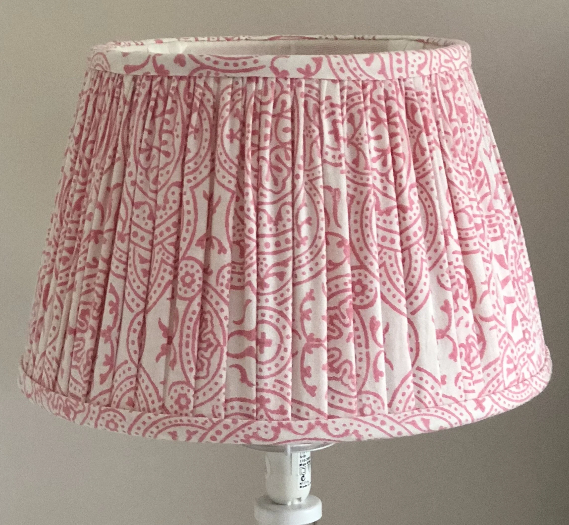 Pink 'Ikattha' block printed fabric gathered lampshade - LAST ONE!