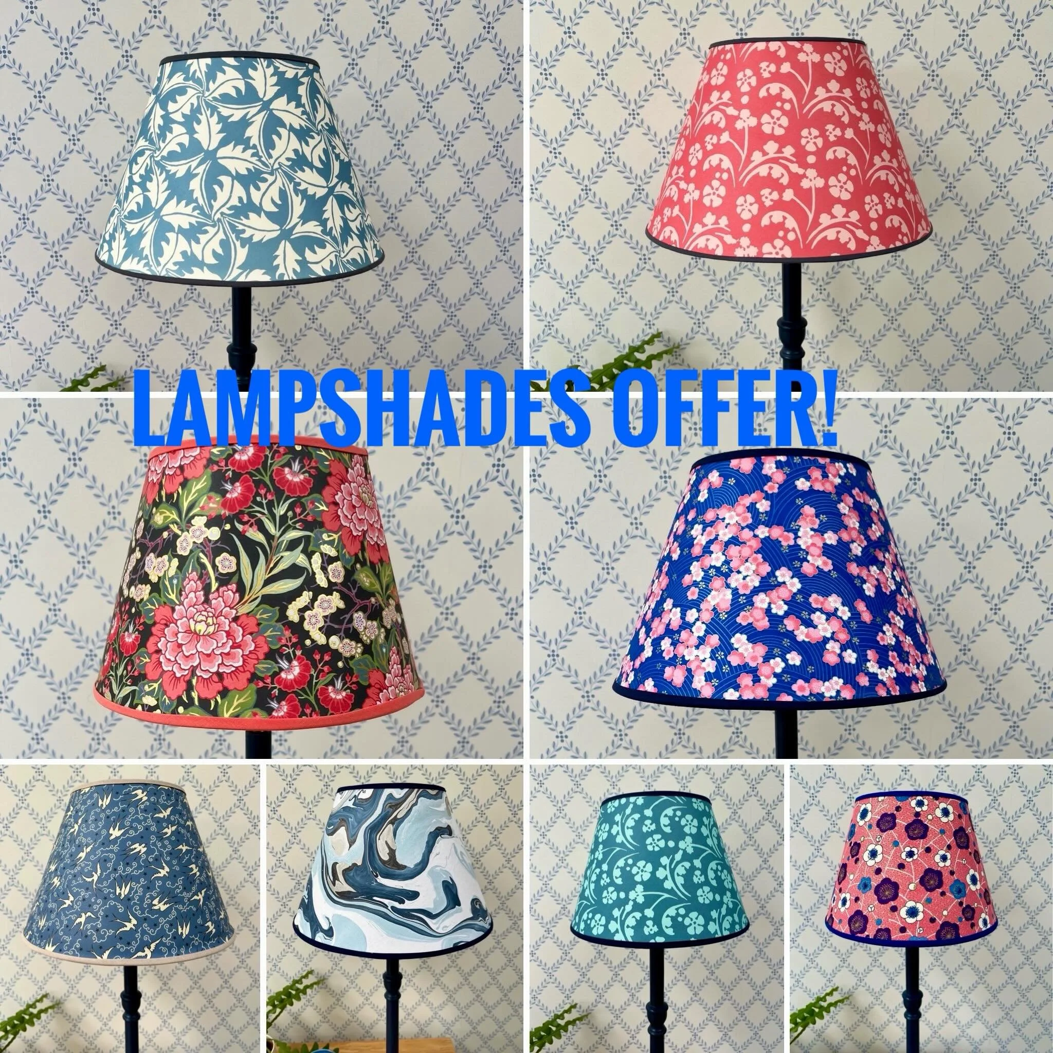 AMAZING SPECIAL OFFER!!
These lovely lampshades are all now available at a super low special price:
Small -  25cm diameter base, 15cm diameter top and 17cm high
Medium - 30cm base, 15cm top, 30cm high
Lovingly made by hand by yours truly, using beaut