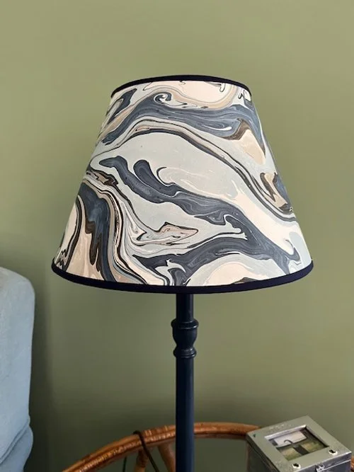 Blue and silver marbled paper lampshade