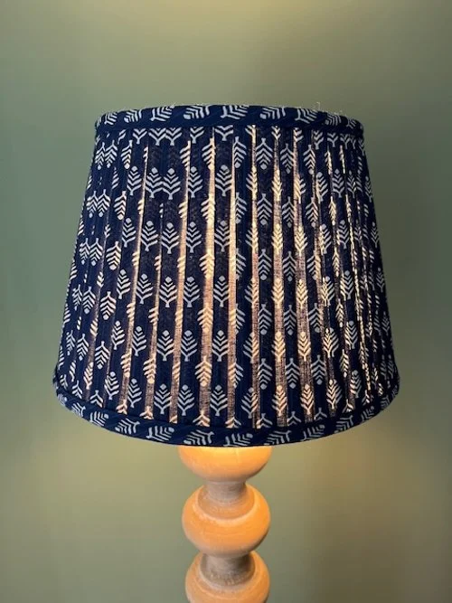 Blue block printed knife pleated lampshade