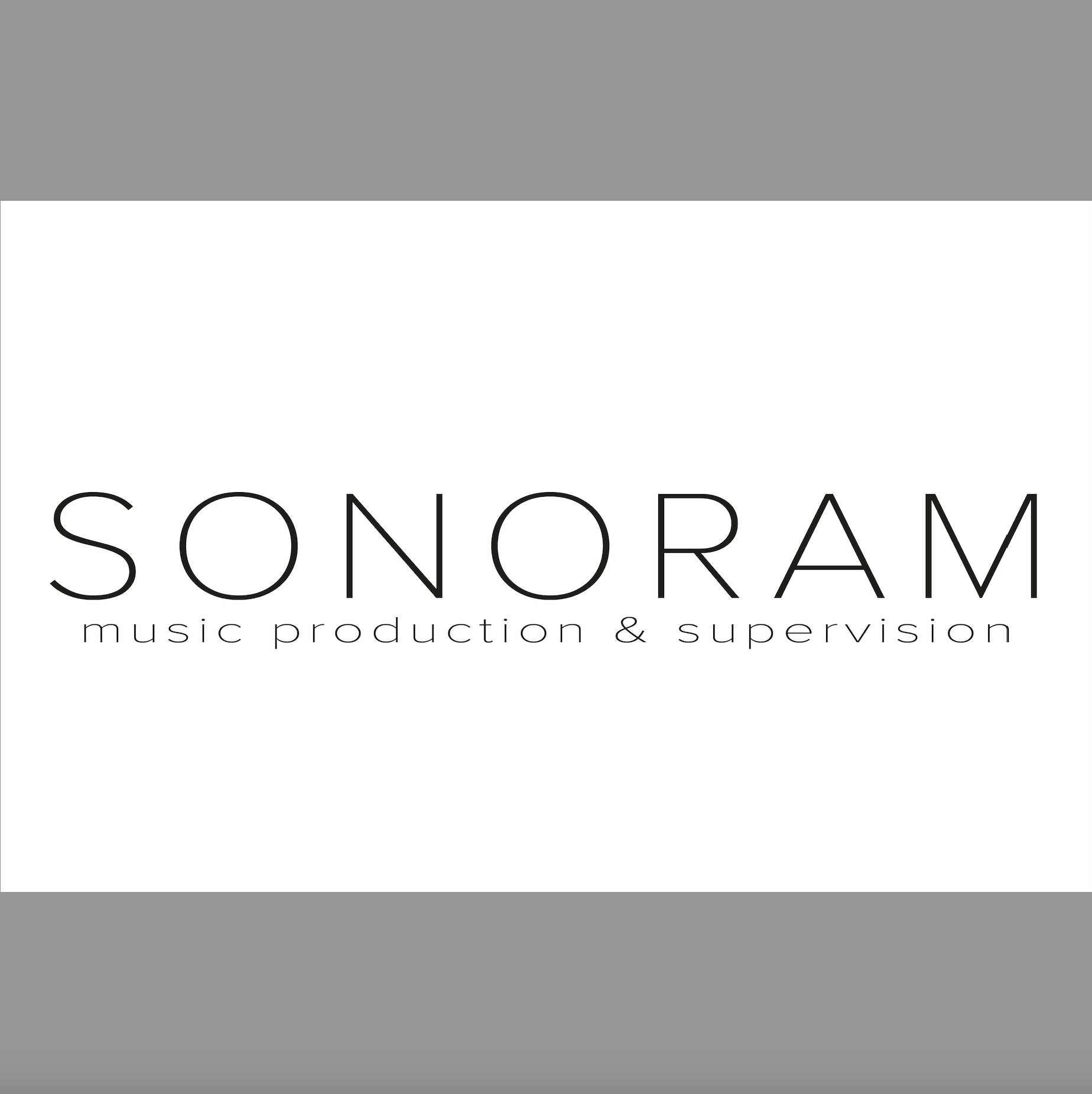 Logo for Sonoram, a music production and supervision company, featuring black text on a white background with gray borders.