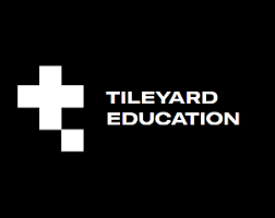 Logo for Tileyard Education featuring a white cross symbol and the company name on a black background.