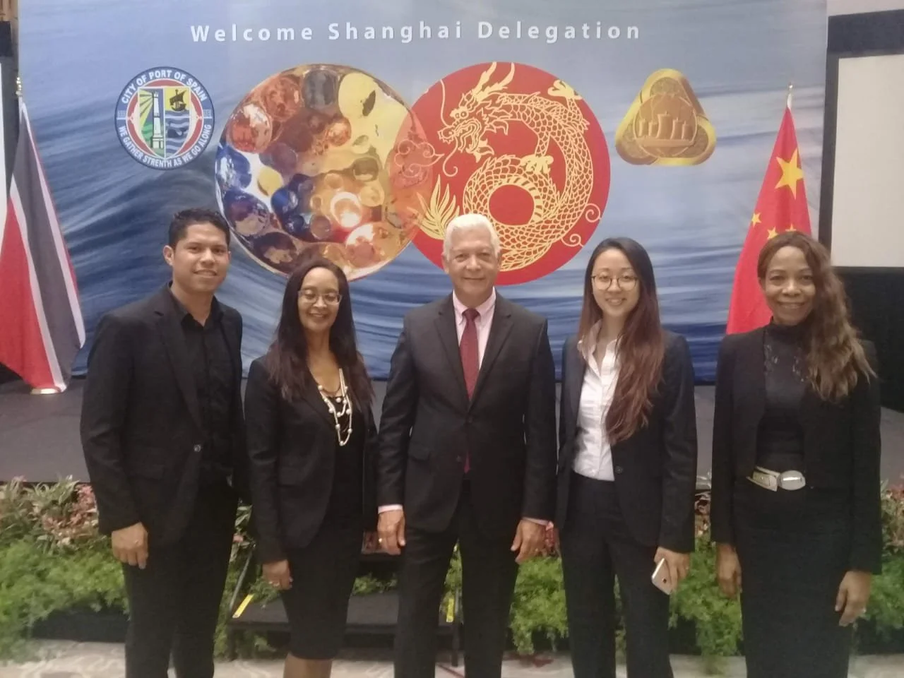  SWF&CO team with then-Port of Spain Mayor Joel Martinez at the Shanghai Business Convention in Port of Spain in early 2020. 