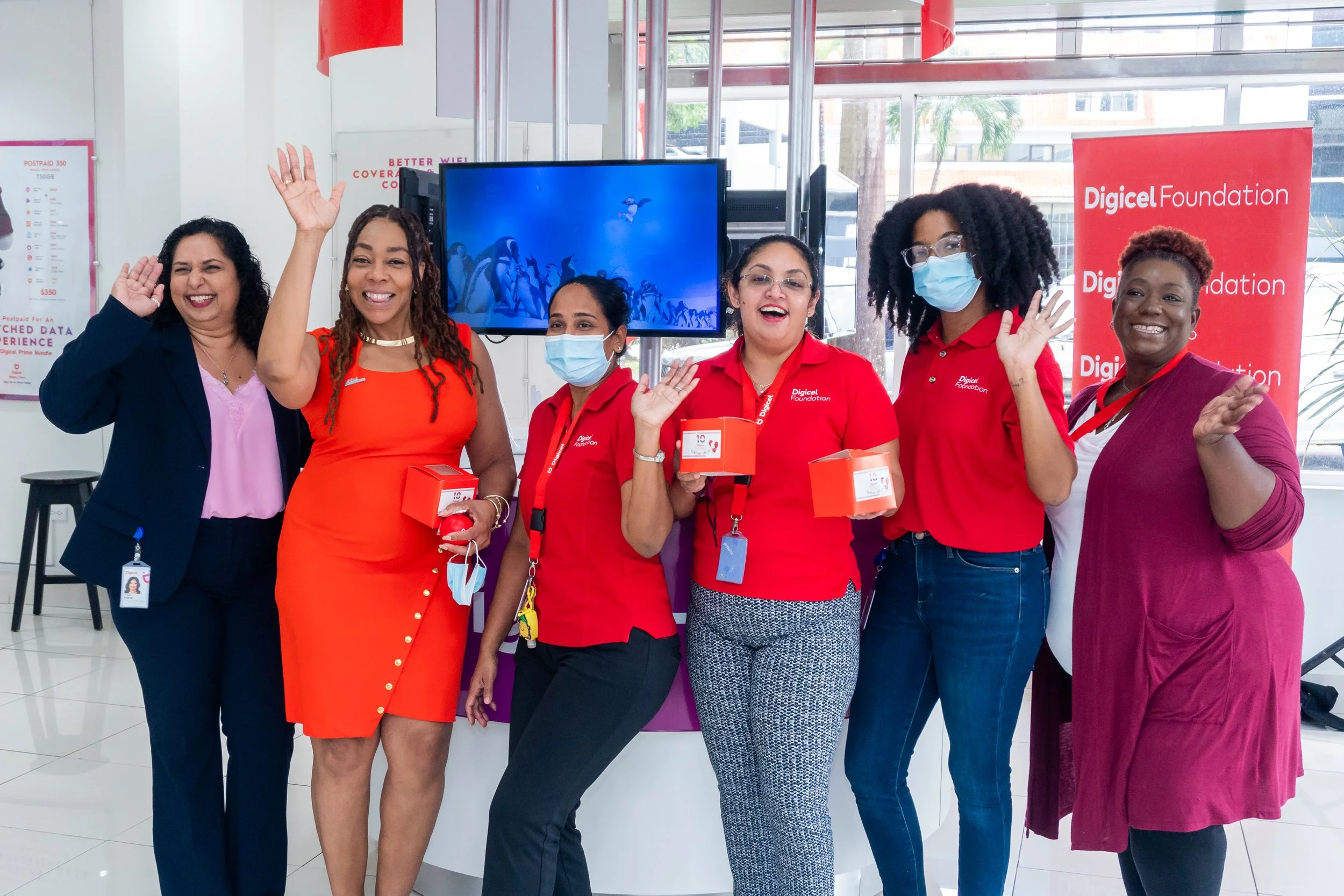  The Digicel and Digicel Foundation team were excited to be a part of the Foundation’s 10 year anniversary celebrations!  (L-R)  Trijata Maraj, Digicel Head of Marketing, Digicel Foundation CEO- Penny Gomez, Digicel Foundation Project Cordinator Diana Mathura-Hobson, Digicel Board Director, Bibi Mohamed-Singh, Digicel Foundation Finance Accountant- Misha Jackman and Digicel Foundation Board member- Laura Dowrich  