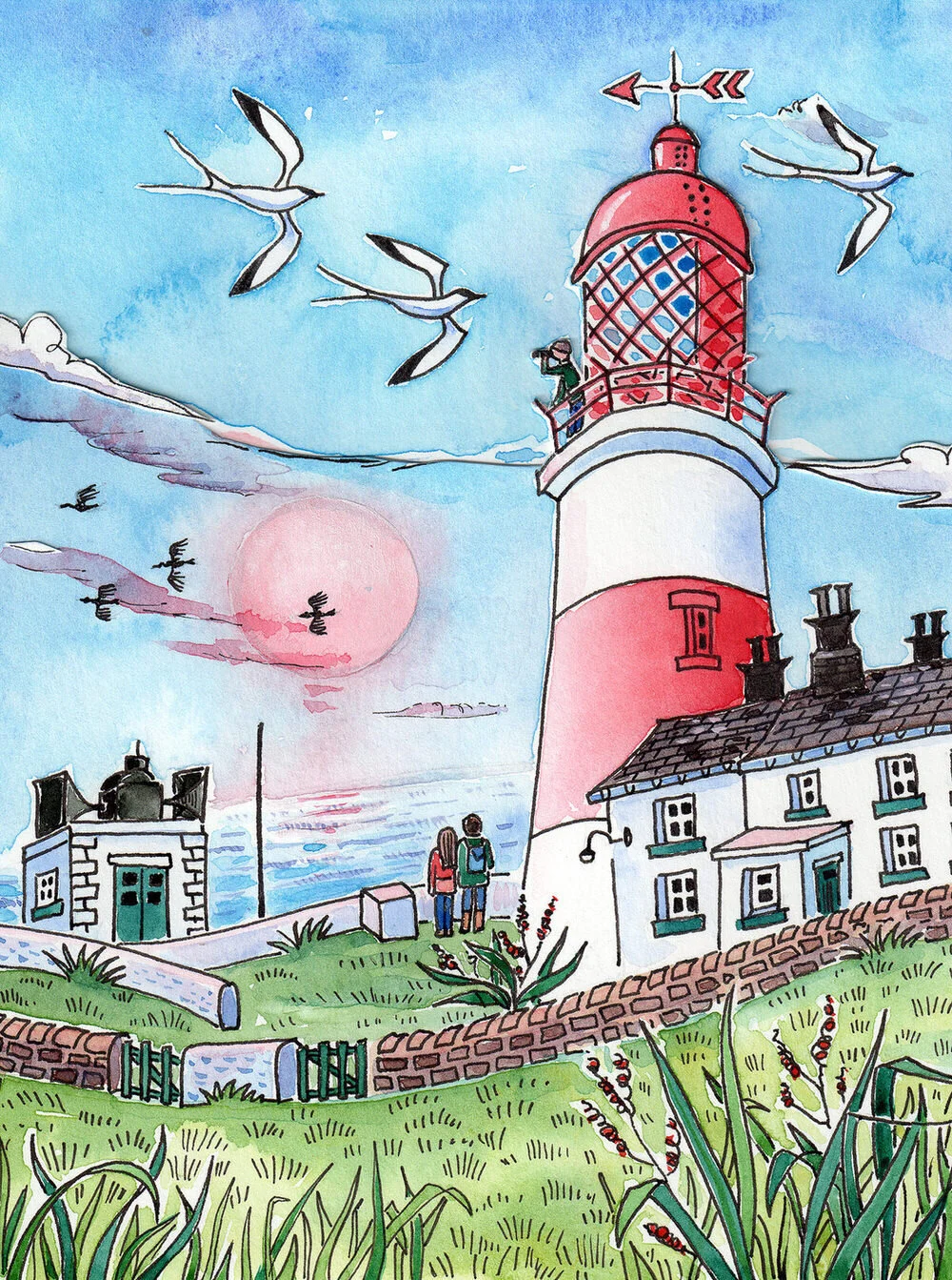 A print from a painting of Souter Lighthouse