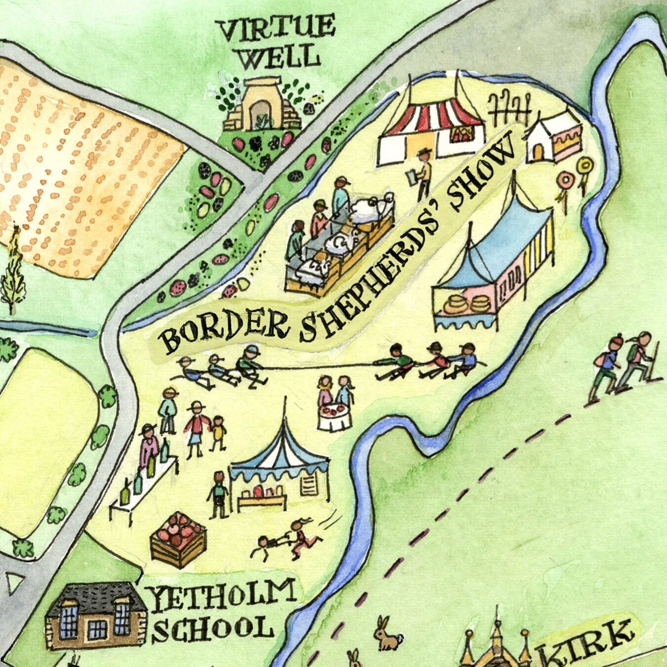 Detail from a blog about making an illustrated map of Town and Kirk Yetholm