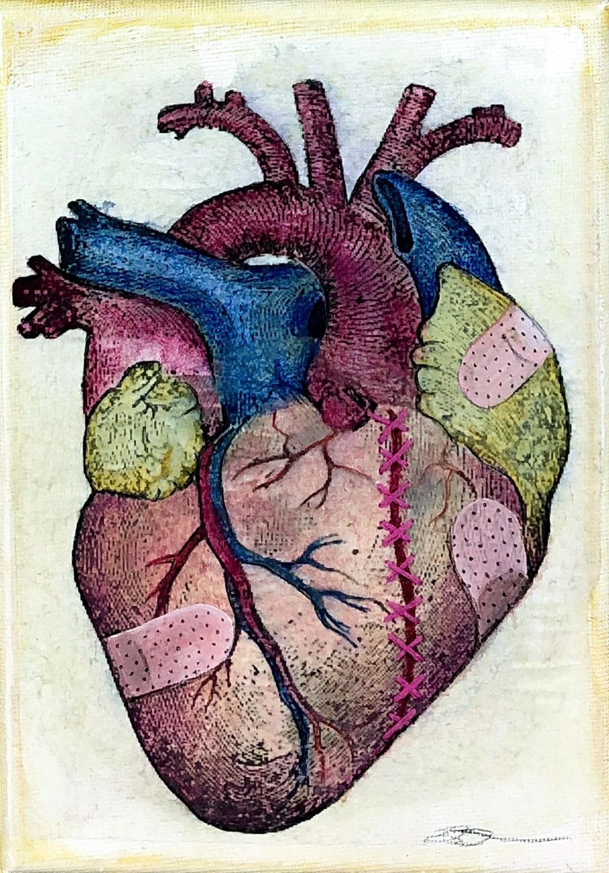 Heart Triptych - Print and Acrylic on A5 Canvas SOLD - Prints Available