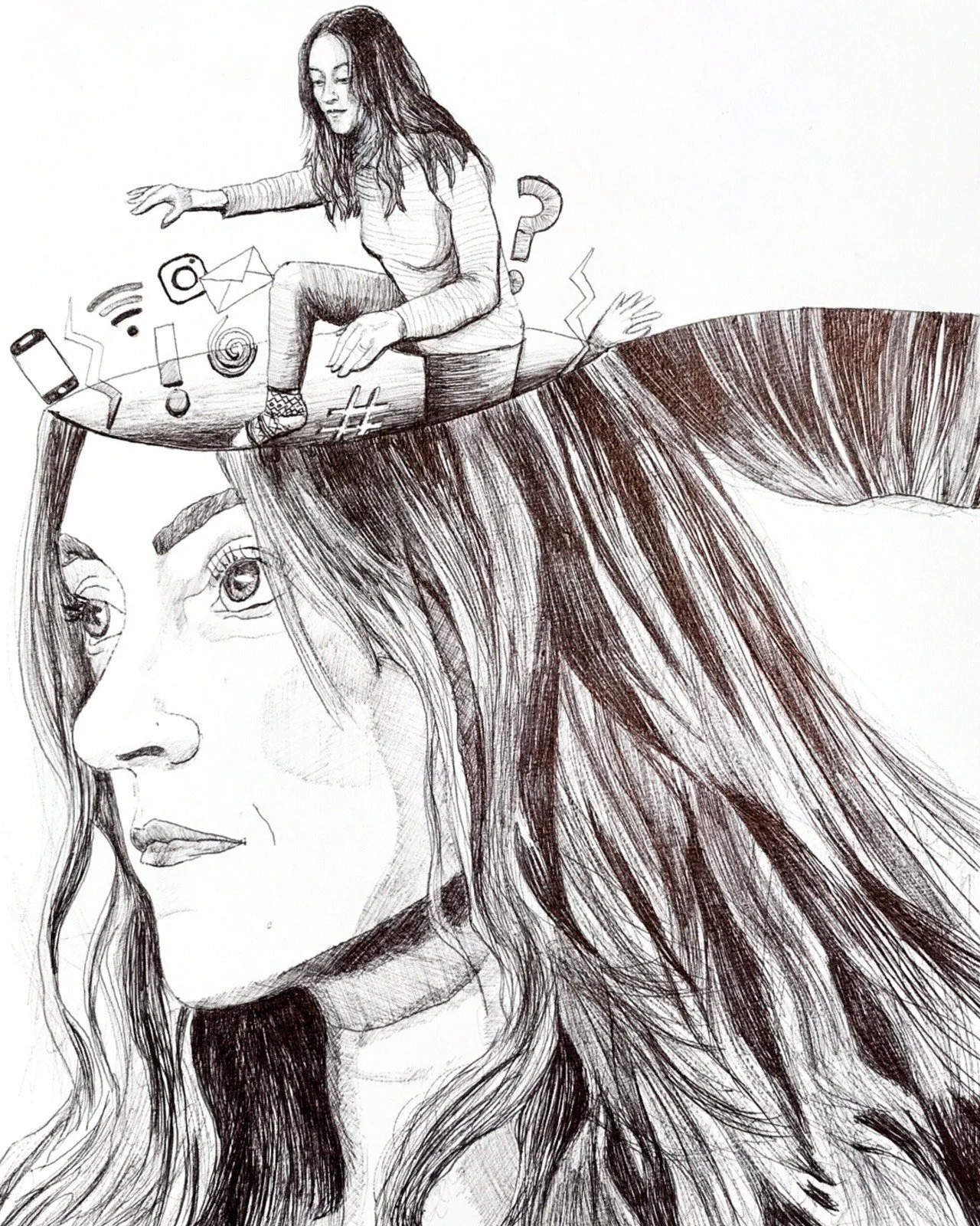 Get Out Of Your Own Head - Biro Drawing on A4 Paper - POA/Prints Available