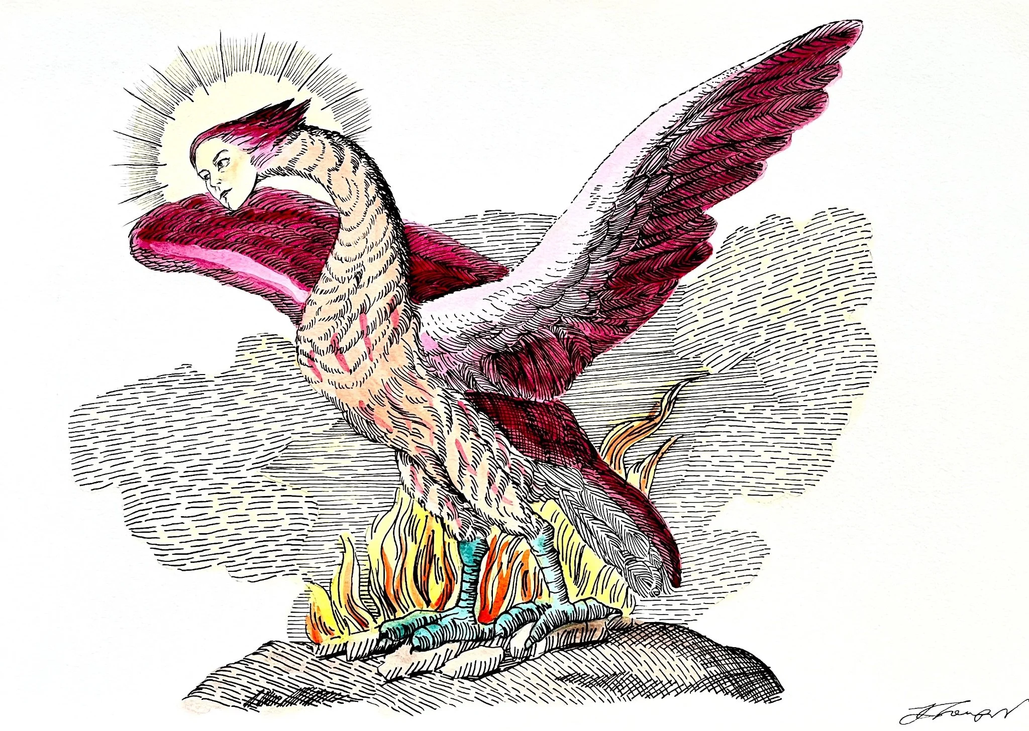 Phoenix Rising - Watercolour and Pen on A3 Paper - POA/Prints Available