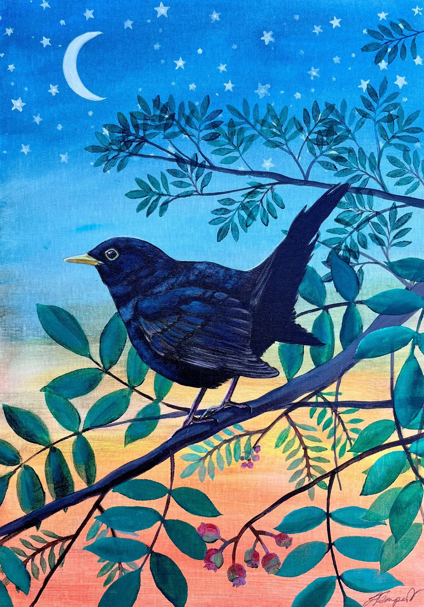 Blackbird - Acrylic on A3 Canvas Board - POA/Prints Available