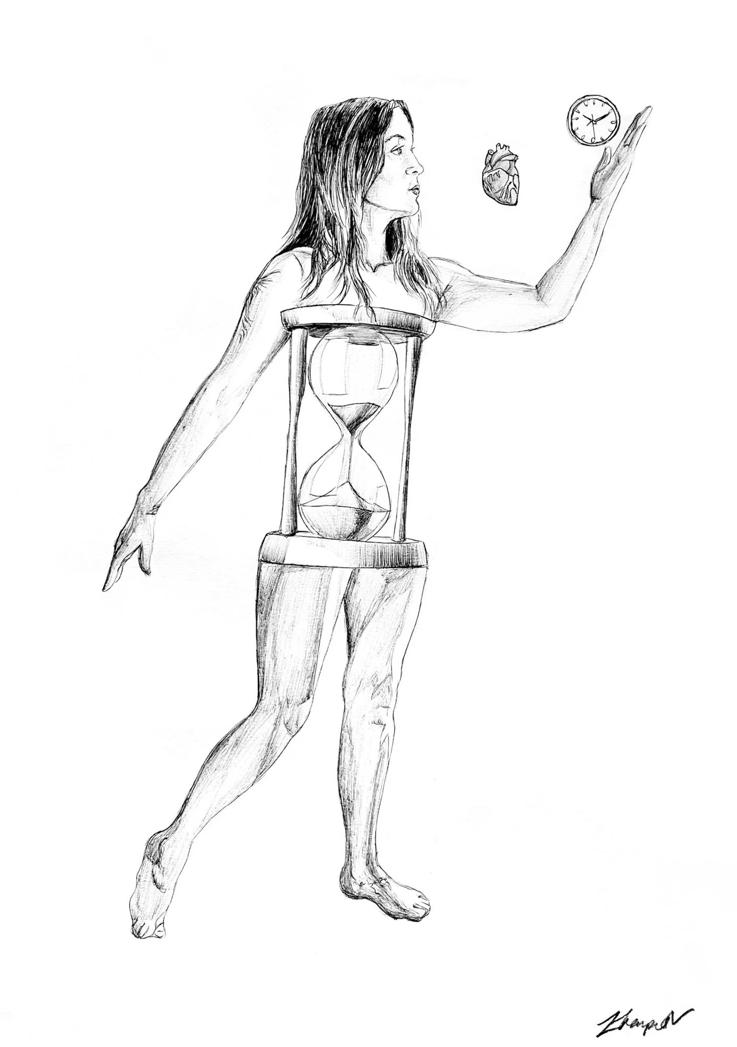 We Are All Hearts and Clocks - Biro on A3 Paper - POA/Prints Available