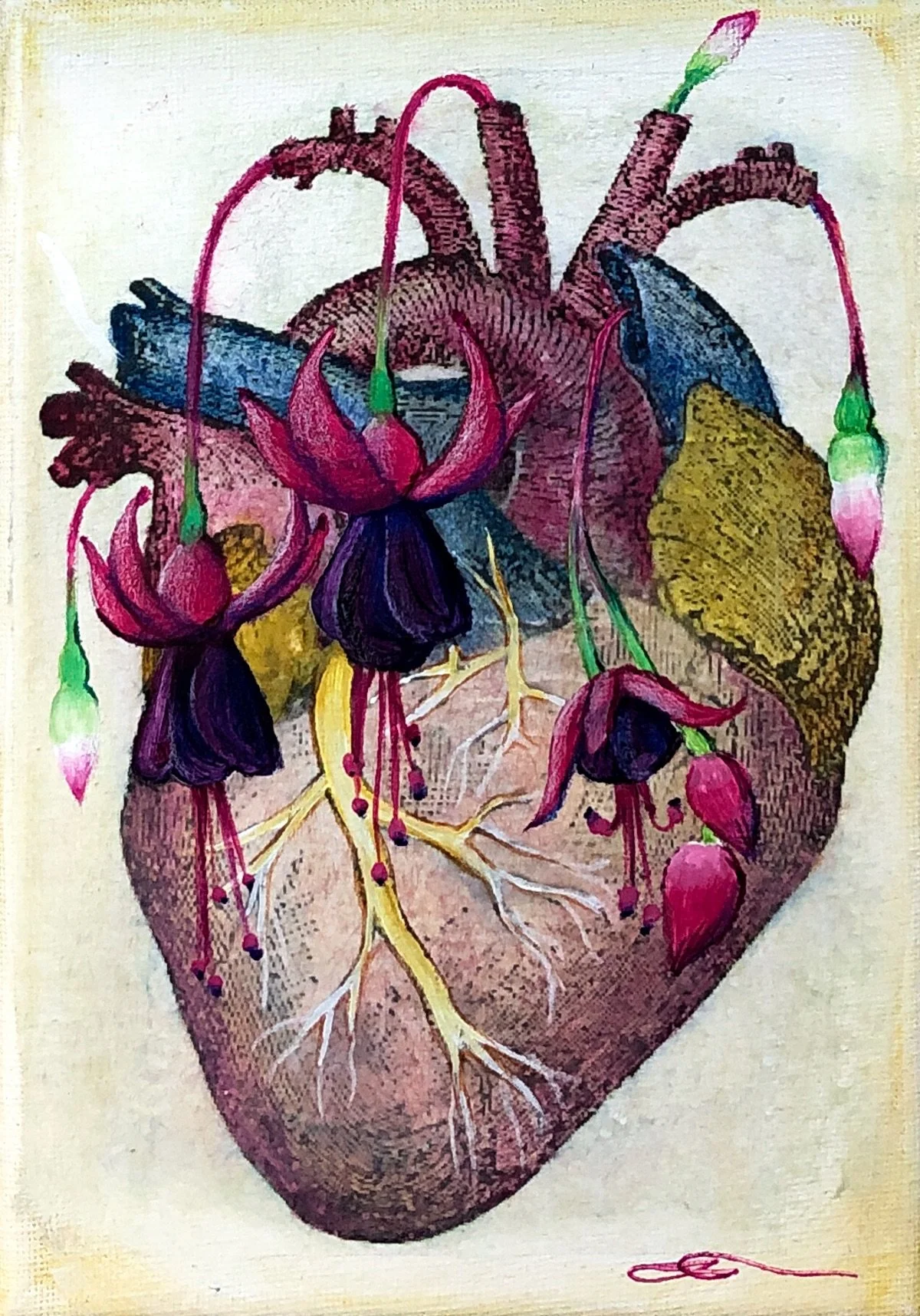 Heart Triptych - Print and Acrylic on A5 Canvas SOLD - Prints Available
