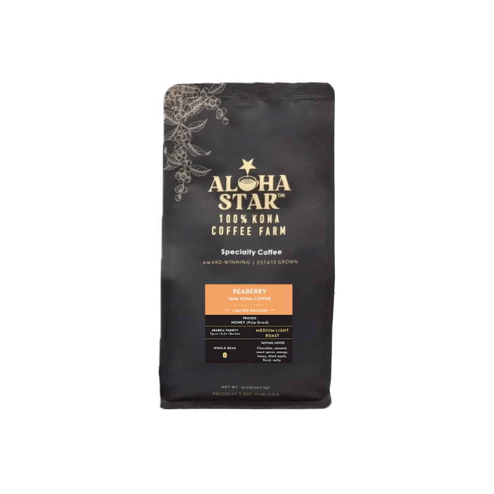 100% Kona Peaberry Coffee Honey Process Medium Roast