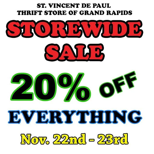 Join us today and tomorrow! .
.

#svdpgr #largestthriftstoreinGR #svdpgrthriftstore #stvincentdepaulthriftstore #stvincentdepaul #thriftstore #grthriftstore #grandrapidsthriftstore #nonprofit #grandrapids #thriftstoreaddict #thrifting #michigan