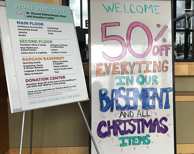 Christmas items are now included in our 50% off sale! Come in and check us out! 🎄⛄️🎉
.
.
.
.

#svdpgr #largestthriftstoreinGR #svdpgrthriftstore #stvincentdepaulthriftstore #stvincentdepaul #thriftstore #grthriftstore #grandrapidsthriftstore #nonpr