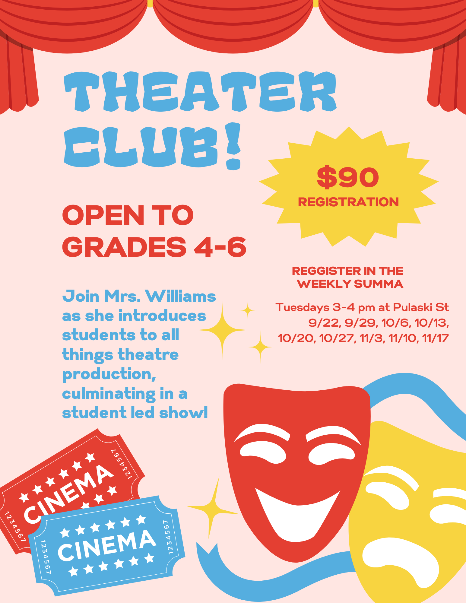 Red Blue Playful Illustration Theater Club Open Recruitment Flyer .png