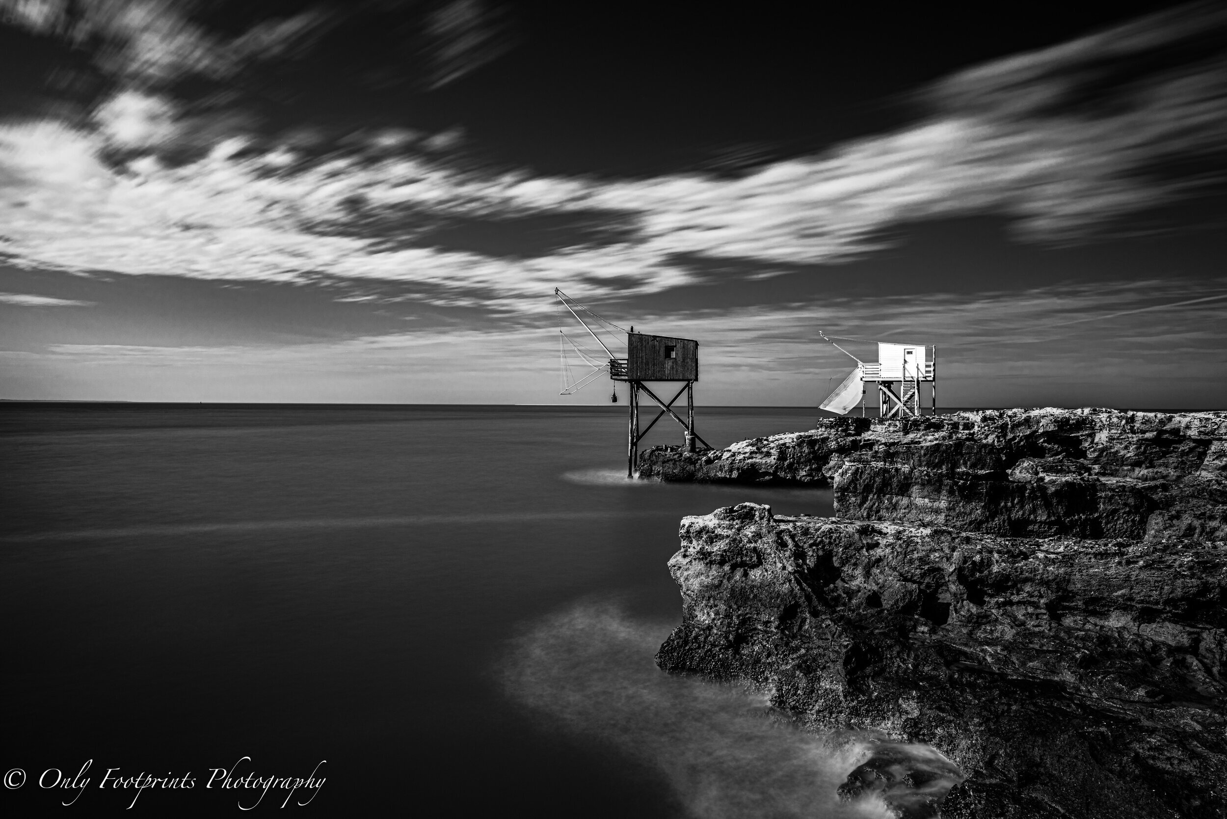 Fishing huts at Devils point, Royan, France.