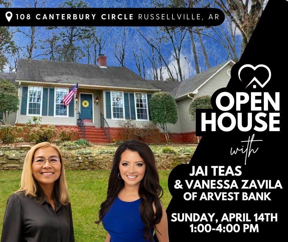 🏡 Join us for an exclusive Open House at 108 Canterbury Circle with Agent Jai Teas and Arvest Loan Officer Vanessa Zavila tomorrow! 🎉

They'll be showcasing this breathtaking home in West Russellville. 😍 Nestled in the sought-after Canterbury Heig